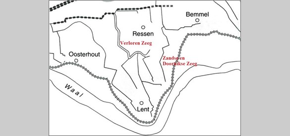 De historische afwatering van het gebied rond Ressen.