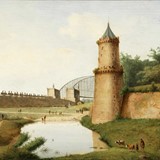 Gezicht op de stadsmuur en Kronenburgertoren van Nijmegen in 1878 door Rudolphus Lauwerier © Collectie Valkhof Museum, publiek domein