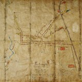 Plattegrond van Eibergen getekend door Menno ter Braak op 15-jarige leeftijd, 1917. Schaal 1:3000. Op 10 aan elkaar geplakte vellen bruin papier. © Historisch Museum De Scheper