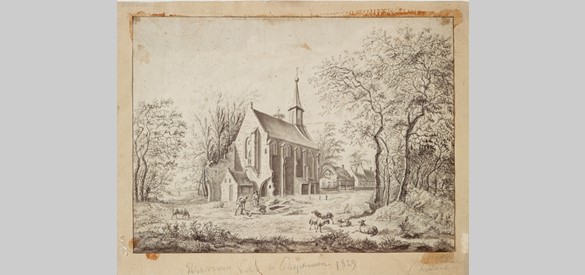 Kerkje met ruïne van klooster Diepenveen, 1829.