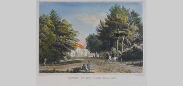 Kastelen en buitenplaatsen: Gezigt op het huis Bilioen, ca 1860.