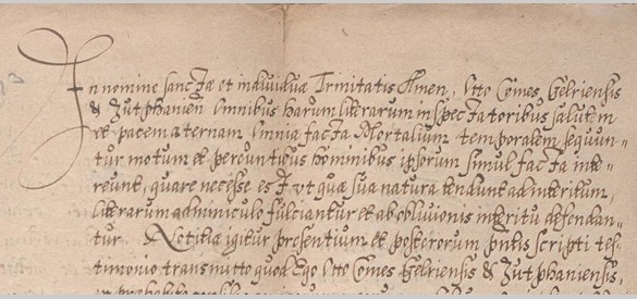 Stadsrechtenbrief Arnhem, 13 juli 1233. Dit is een 16e-eeuws afschrift van het verloren origineel