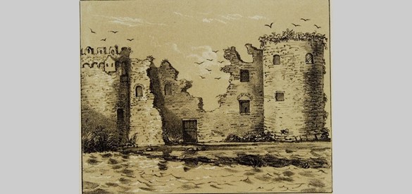 Ruïne van het slot Hulkestein bij Nijkerk, 1854 © Gelders Archief.