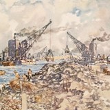 Aquarel van de afsluiting van de Zuiderzee © Stadsmuseum Harderwijk