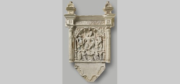 Epitaaf met Heilige Drievuldigheid (grafsteen van de familie Ros uit de Grote Kerk te Wageningen) gemaakt door Arnt van Tricht (Kalkar, 1548)