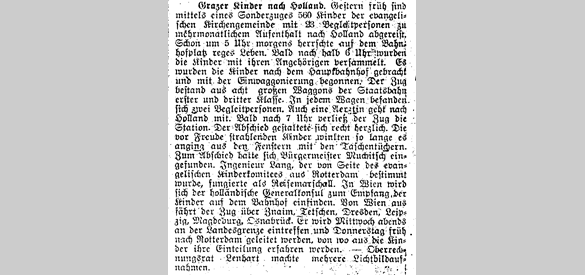 Oostenrijks krantenartikel over de kinderen die naar Nederland gebracht werden.
