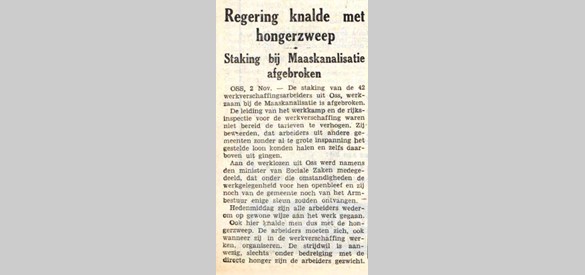 Uit het Volksdagblad van 3 november 1938, bericht over een van de stakingen tijdens de Maaskanalisatie