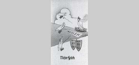 Ter gelegenheid van het tweejarige bestaan van het Nachtjagdgeschwader 1 werd onder meer een tekening gemaakt, voorstellende Falck op zijn Deelense 'Horst'
