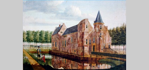 Schilderij van het huis, slot of kasteel Kernhem Ede, zoals het eruitzag voordat het huidige classicistische huis in 1803 werd gebouwd, Isaak Ouwater, 1784. Collectie Historisch Museum Ede
