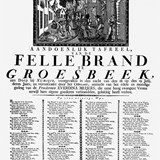 Gedicht met twintig coupletten uit 1828 over de dorpsbrand. De genoemde dappere vroedvrouw krijgt van Koning Willem I de eerste koninklijke onderscheiding die in Groesbeek is uitgereikt. Collectie G.G. Driessen.