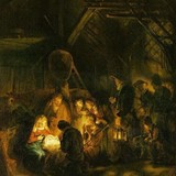 Een tekening van de geboorte van Jezus, volgens het kerstverhaal uit Lucas 2
