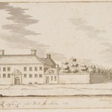 Tuchthuis in de Beekstraat, 1718, L.M. Berkhuys. Het onderschrift vermeldt ten onrechte ’t Rasphuys’, maar dit is het Provinciale ‘Tughthuys’ aan de Beekstraat. Arnhem kende geen rasphuys, wel nog een ‘Verbeterhuys’ dat achter het tuchthuis stond. © Gelders Archief,  1551 - 2951, publiek domein.