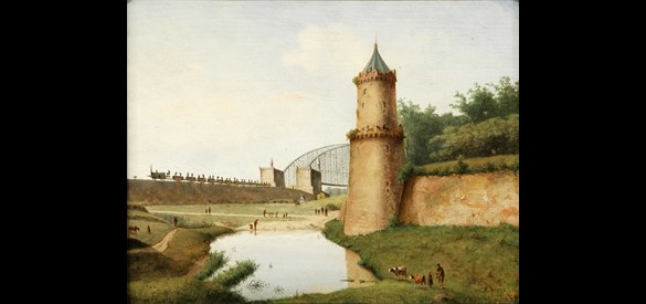Gezicht op de stadsmuur en Kronenburgertoren van Nijmegen in 1878 door Rudolphus Lauwerier