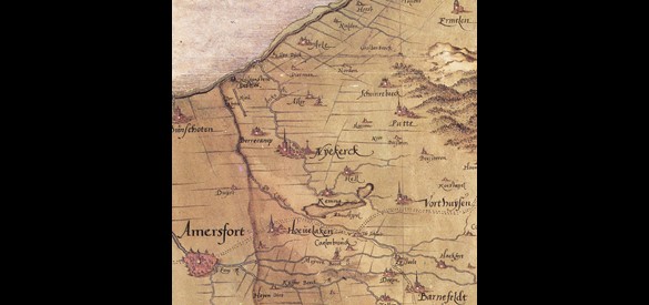 Kaart uit 1573 waarop kasteel Hulkestein staat aangegeven. Christiaan Sgrooten, Atlas Brussel.