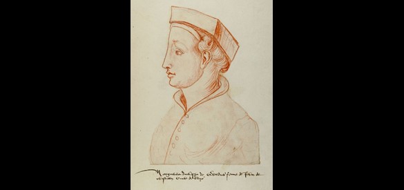 Portret van Machteld van Gelre door Jacques de Boucq, uit Receuil d'Arras, een collectie van kopieerde portretten ca. 1570.