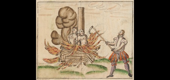 'Heksen' op de brandstapel. Zwitserland, eind zestiende eeuw.