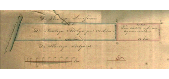 De uitbreiding van de plantage Berlijn 1772. Meetkaart door Helleday uit 1773.