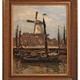 Schilderij, voorstellende botters in de haven van Harderwijk met de molen op de achtergrond, door Reinier Bakels, ca. 1925. © Stadsmuseum Harderwijk