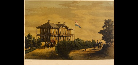 Het Aardhuis bij de Echoput bij Hoog-Soeren, drukker Samuel Lankhout, 1861-1881.