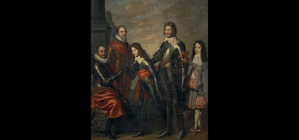 Vier generaties van de prinsen van Oranje Willem I, Maurits en Frederik Hendrik, Willem II en Willem III, ca. 1660-62.