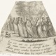Een stoet van geestelijken en vrouwen met brandende fakkels. Zeshoekig blad, waarschijnlijk onderdeel van een cirkelvormige prent. © Bedevaart door Albert Flamen, ca. 1648 - 1665, Rijksmuseum, publiek domein.