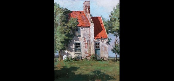 Mogelijk een deel van het poortgebouw van klooster Ter Hunnepe. Geschilderd in 1913 door H.G. Bokhorst uit Deventer.