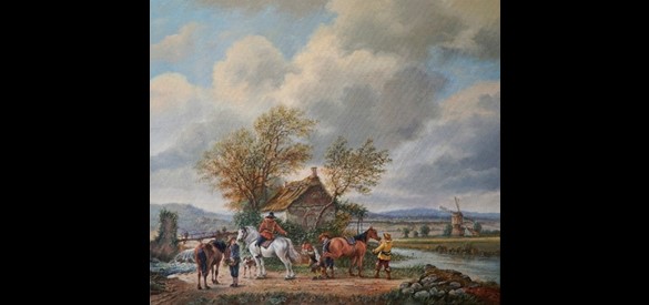 Marc Lamers, naar Philips Wouwerman, Landschap met een boerenwoning. Olieverf op doek, 83 x 95 cm.