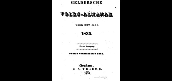 Voorblad van de Geldersche Volksalmanak uit 1835. Heldring was de initiator en eerste hoofdredacteur.