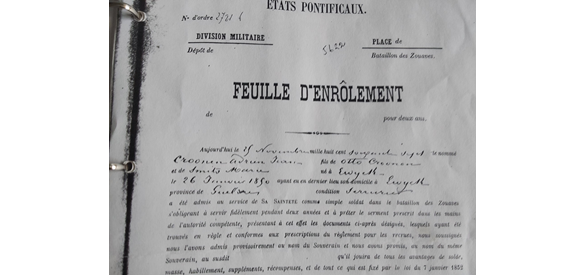 Insschrijfformulier van Adrianus Croonen bij het Zouaven regiment.