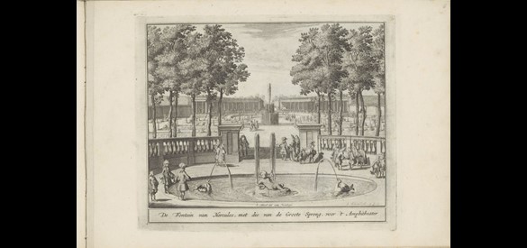 Laurens Scherm, Fontein van Hercules in de tuin van Paleis Het Loo met die van de Groote Sprong voor 't Amphitheater, 1689 - 1701/1702.