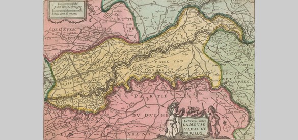 Kaart van land tussen Maas, Waal en Rijn, anoniem, 1735