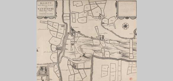 Kaart van de stad Batenburg en omstreken (anoniem, circa 1600 – 1699)