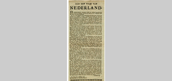 Titelblad van het pamflet 'Aan het volk van Nederland'