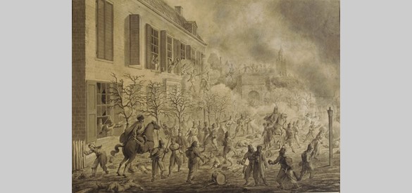 Gevecht van de Franse troepen tegen de Pruisen bij hotel de Zon