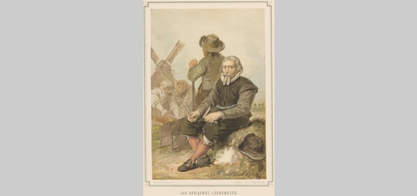 Molenmaker Jan Adriaanszoon Leeghwater aan het werk, Pieter Wilhelmus van de Weijer, naar Herman Frederik Carel ten Kate, 1834 - na 1900