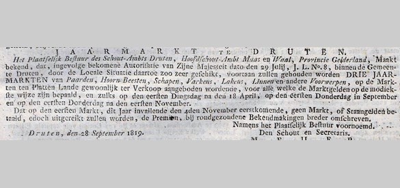 Op 28 september 1819 kondigt het gemeentebestuur de eerste Leste Mert aan