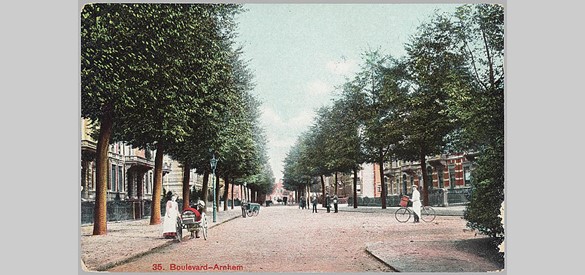 Straatbeeld Boulevard Heuvelink met op de voorgrond rechts de Kastanjelaan