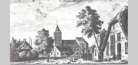 Middeleeuwse Ewaldenkerk in Druten, anonieme tekening uit de achttiende eeuw