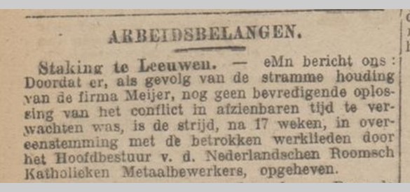 Staking opgeheven zonder ‘bevredigende oplossing’, Limburger Koerier, 10 juli 1916