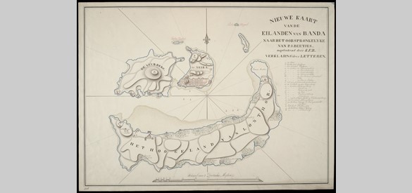 Getekende kaart van de eilanden van Banda