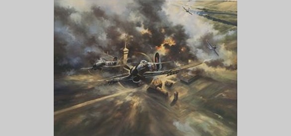 Schilderij van het bombardement op de Nemaho