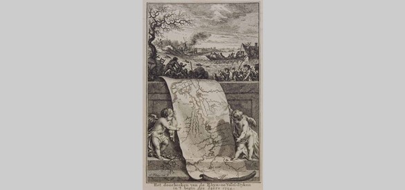 Dijkdoorbraken en overstromingen: "Het doorbreken van de Rhyn en Yssel-Dyken in ’t begin des jaers 1754." In deze prent is de watersnoodramp in de winter van 1753-1754 vereeuwigd.