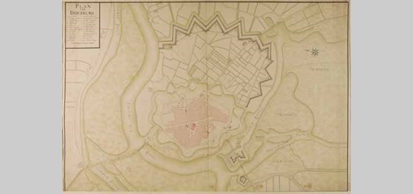 Bevaarbaar maken van de IJssel: Plattegrond van Doesburg, 1700-1800. Doesburg was een bedrijvige handelsstad met een sterke binding met de IJssel. In de loop van de 15de-16de eeuw kwam de IJssel steeds verder af te liggen van de stad.