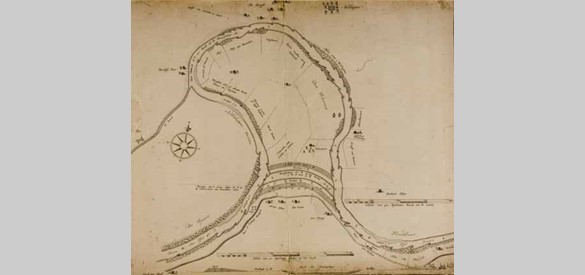 Bevaarbaar maken van de IJssel: Kaart van de Valeweerd ca. 1700. De IJssel in de omgeving van De Steeg. Al omstreeks 1700 bestonden er plannen om de grote kronkel in de IJssel rondom de Vaalwaard (Rheden) af te snijden.