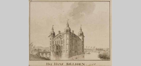 Kastelen en buitenplaatsen: Het Huys Billioen, 1744. De vroegste vermelding van een huis op de plek van het huidige kasteel Biljoen bij Velp dateert uit 1076.