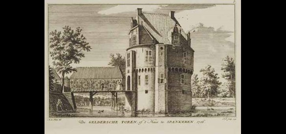 Kastelen en buitenplaatsen: De Geldersche Toren of ’t huis te Spankeren, 1726. Kasteel de Gelderse Toren ligt bij het dorp Spankeren in de uiterwaarden, dichtbij de IJssel met rondom een gracht.