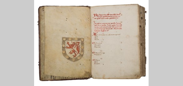 Het wapen van Bergh voorin het vijftiende-eeuwse handschrift