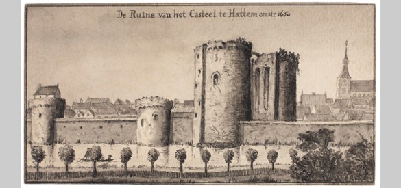 Ruïne kasteel St. Lucia c.q. Dikke tinne Hattem, ca. 1650.