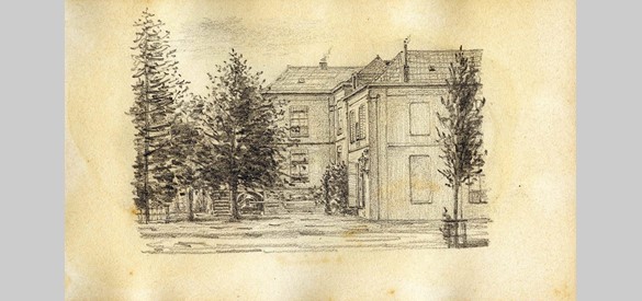 Een tekening uit een schetsboek van Theodoor Scharten (1872-1943): Wezeninrichting Neerbosch, 1e Weeshuis (met ontvangkamer) en huis van de directeur.