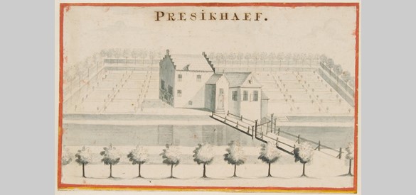 Het oude huis Presikhaaf, tekening ca. 1740